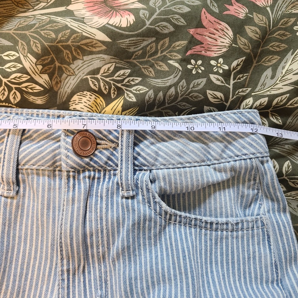 SO High Rise Barrel Jeans Women 0/24W Blue White Hickory Railroad Stripe Raw Hem - Picture 11 of 14